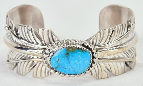 Mike Thomas, Jr. Sterling Feather Cuff w/Kingman Turquoise