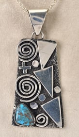 Alex Sanchez Sterling Silver Petroglyph Pendant w/Turquoise