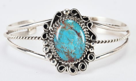 Native American Sterling Silver Lone Mountain Turquoise Cuff