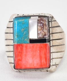 Ray Jack Sterling Silver Multi-Stone Inlay Men's Ring