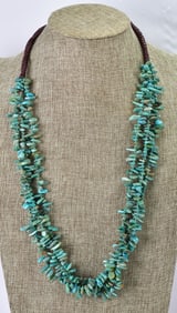 Native American Kingman 3 Strand Nugget Necklace w/Wrapped Neckline