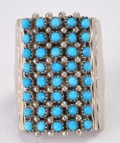 S. Haloo, Zuni, Sterling Turquoise Snake Eye 8 Row Ring