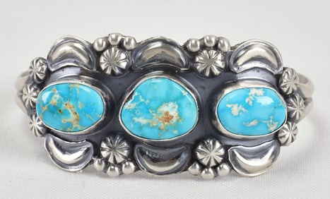 Jeff James, Jr. Sterling Silver Golden Hills Turquoise 3 Stone Cuff