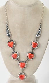 Navajo Clem Nalwood Sterling Silver Spiny Oyster Heart Necklace