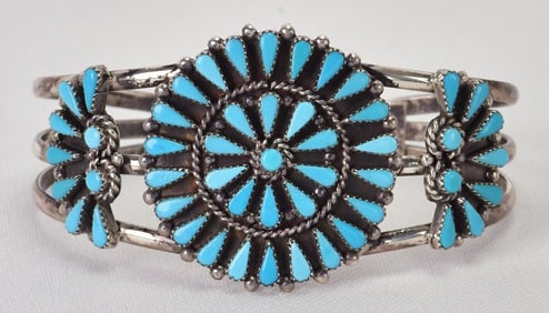 Native American, Zuni, Sleeping Beauty Petit-Point Cluster Bracelet