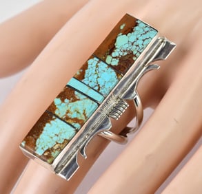 Steve Francisco Sterling Silver Number 8 Turquoise Long Narrow Ring