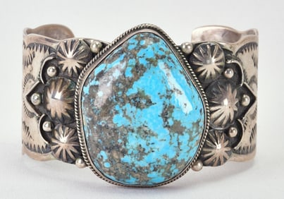 Chimney Butte Sterling Silver Lone Mountain Turquoise Heavy Cuff