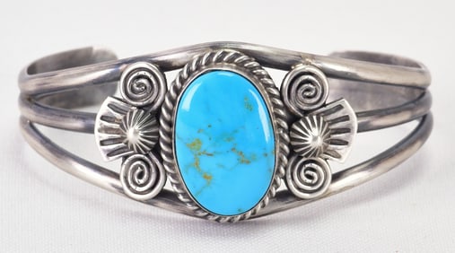 Juanita Long Sterling Silver Badger Turquoise Cuff Bracelet