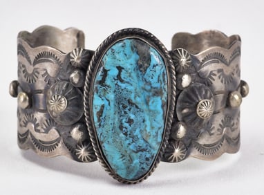 Native American Sterling Red Mountain Turquoise Cuff Bracelet