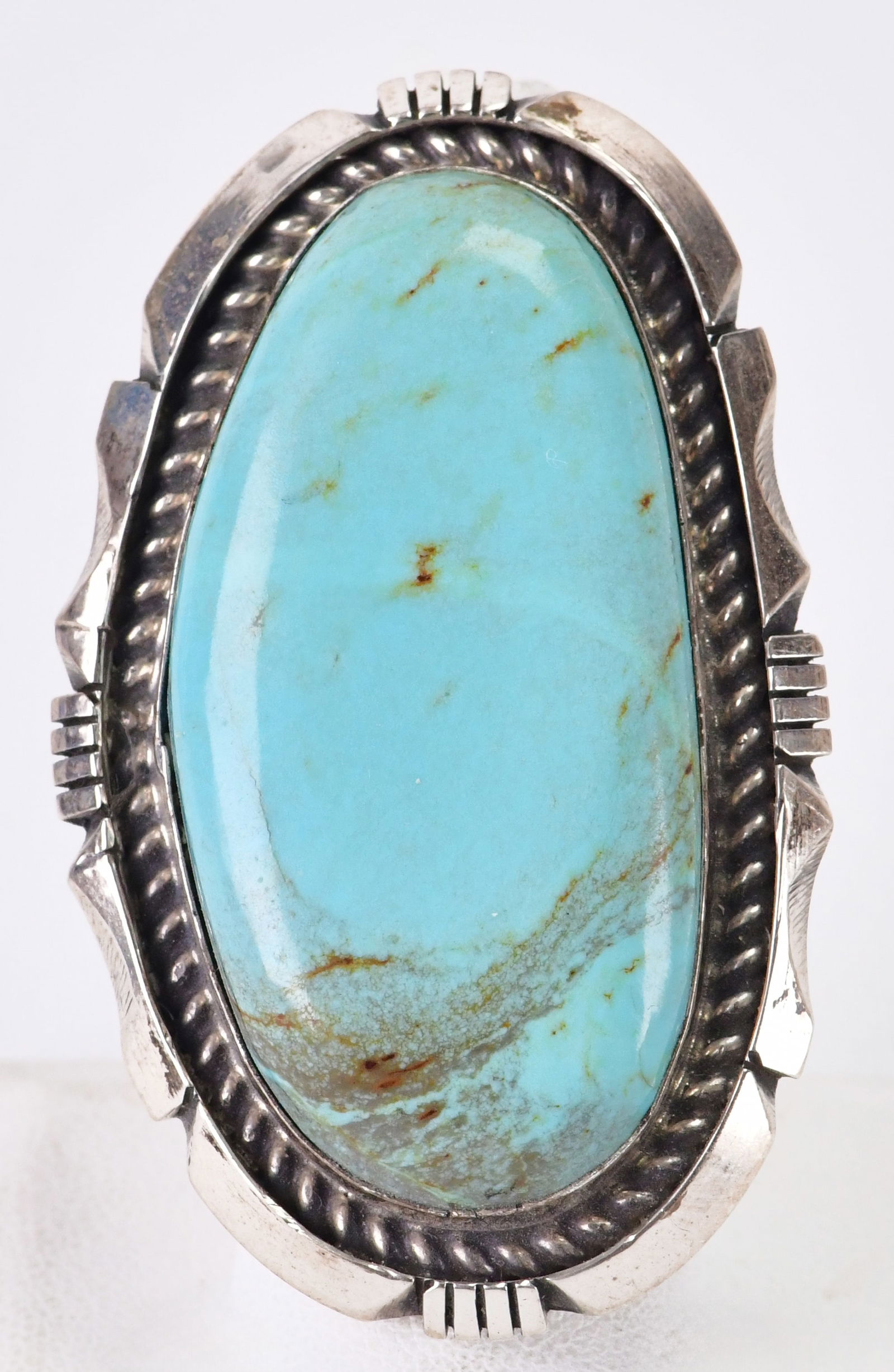 Eddie Secatero Sterling Silver Kingman Turquoise Large Ring (1 of 4)