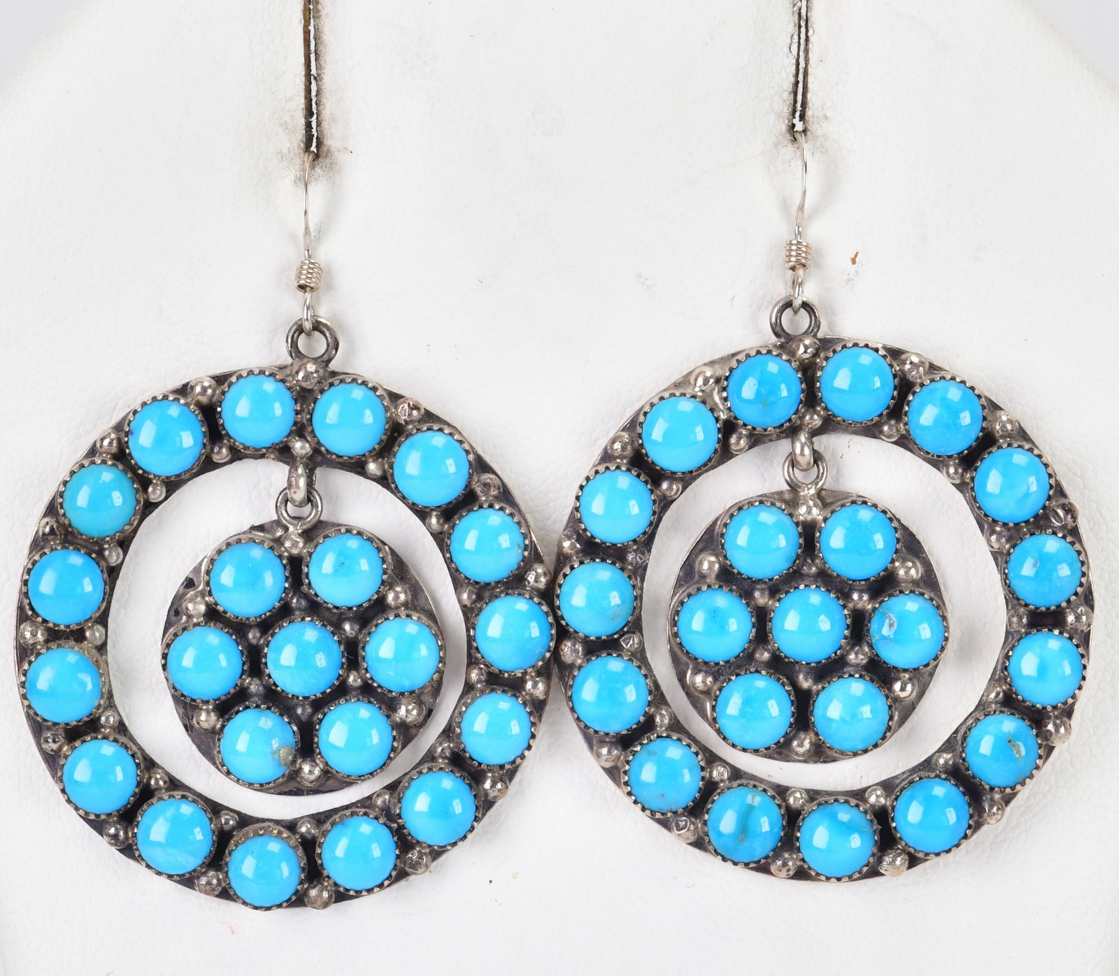 Mary Ann Spencer Sterling Silver Sleeping Beauty Turquoise Earrings: Sterling Silver| Mary Ann Spencer Sterling Silver Sleeping Beauty Turquoise Earrings| Genuine Sleeping Beauty Turquoise| Measure 2" Long x 1.5" in diameter| Signed| Weigh 21.2 Grams| Native American, 