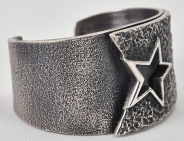 Aaron Anderson Sterling Silver Tufa Cast Star Cuff Bracelet