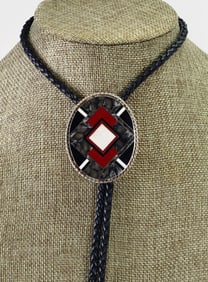 Curtis Manygoats Sterling Silver Multi-Stone Inlay Bolo Tie