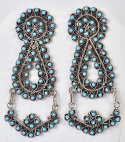 Zuni, Jessie Johnson Sterling Sleeping Beauty Turquoise Chandelier Earrings
