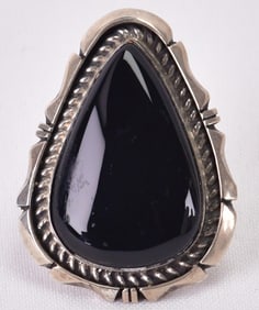 Eddie Secatero Sterling Silver Black Onyx Teardrop Ring