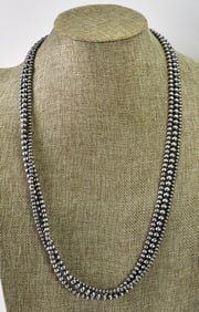 Native American Sterling Silver Bench Bead 3 Strand Necklace-30"