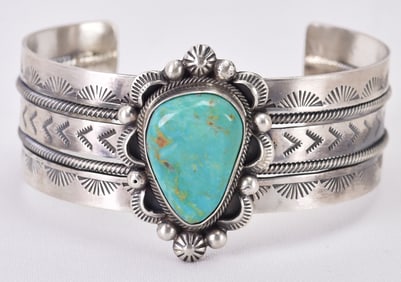 Betta Lee Sterling Kingman Turquoise Cuff Bracelet