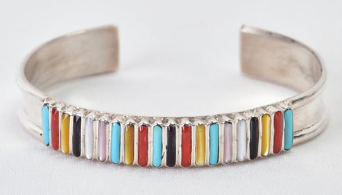 Native American, Zuni Sterling Multi-Stone Inlay Cuff
