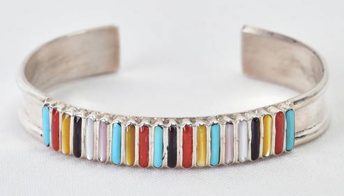 Native American, Zuni Sterling Multi-Stone Inlay Cuff (1 of 4)