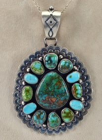 Mark Yazzie Sterling Silver Royston Turquoise Large Pendant