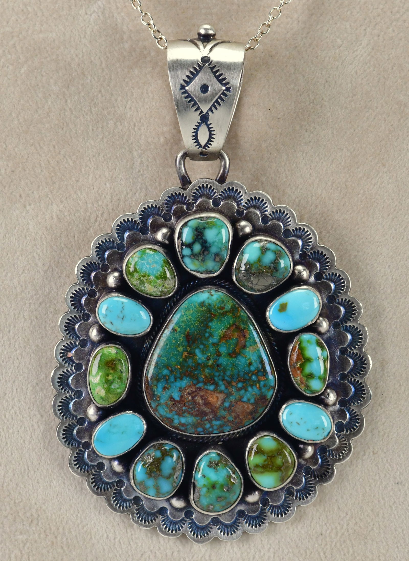 Mark Yazzie Sterling Silver Royston Turquoise Large Pendant (1 of 5)