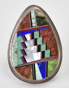 Navajo Sterling Silver Multi-Stone Tear Drop Shape Inlay Ring, Jackson