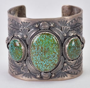 Rick Enriquez Sterling Silver High Grade Spiderweb 3 Stone Bracelet