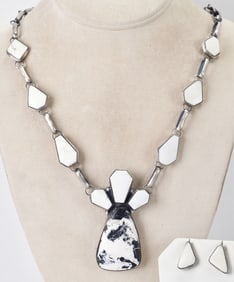 Rose Steven Sterling Silver White Buffalo Turquoise Necklace Set