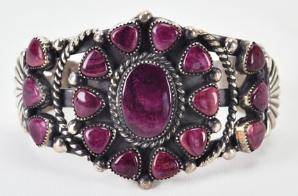 L. Kee Sterling Silver Purple Spiny Oyster Cluster Cuff Bracelet