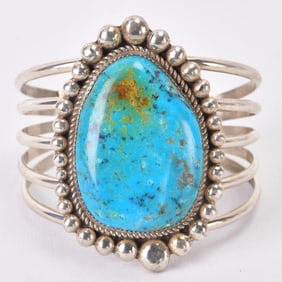 Ray Nez Sterling Silver Large Blue Jay Turquoise Cuff Bracelet