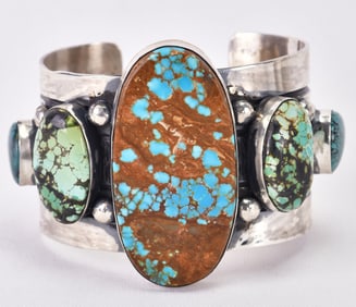 Navajo, Unusual Large Mixed  Mines Turquoise 5 Stone Bracelet