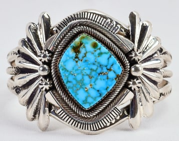 Jo Elias Draper Sterling Heavy Gauge Spiderweb Turquoise Bracelet