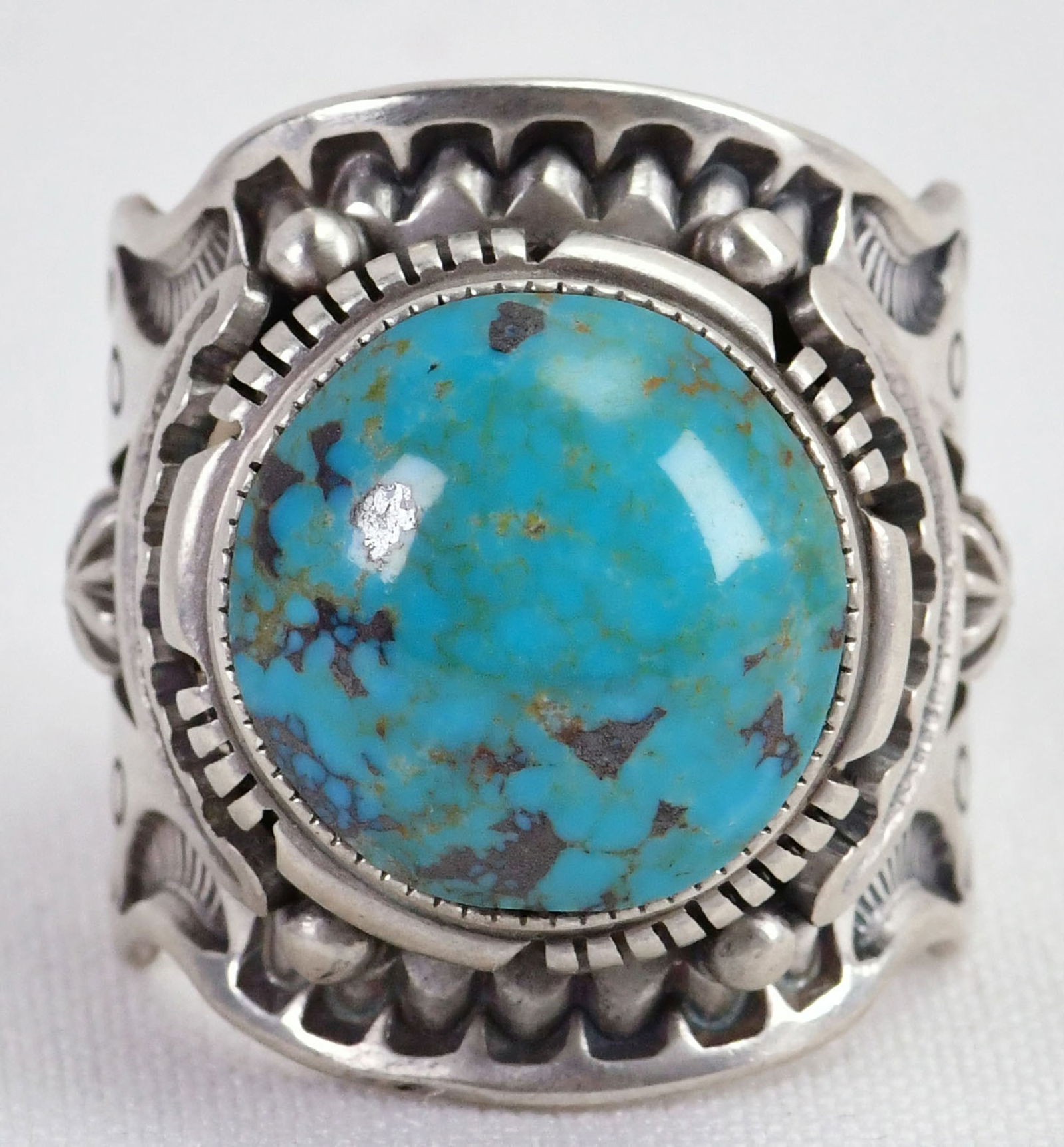 Native American Sterling Ornate Cypress Sierrita Turquoise Dome Ring (1 of 5)
