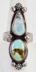 Native American Sterling Silver Palomino Turquoise Long Ring