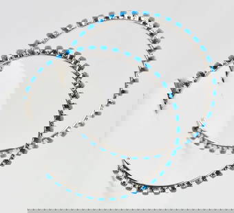Zuni, Sterling Silver Large Sleeping Beauty Turquoise Hoop Earrings: Sterling Silver| Zuni, Sterling Silver Large Sleeping Beauty Turquoise Hoop Earrings| Genuine Sleeping Beauty Turquoise| Each Stone is cut and bezel set| Measure 2.75" in Diameter| Weigh 10.8 Grams| N