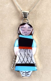 Zuni, Joyce Wasta Multi-Stone Inlay Corn Maiden Pendant