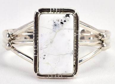 Navajo Sterling Silver White Buffalo Turquoise Cuff Bracelet
