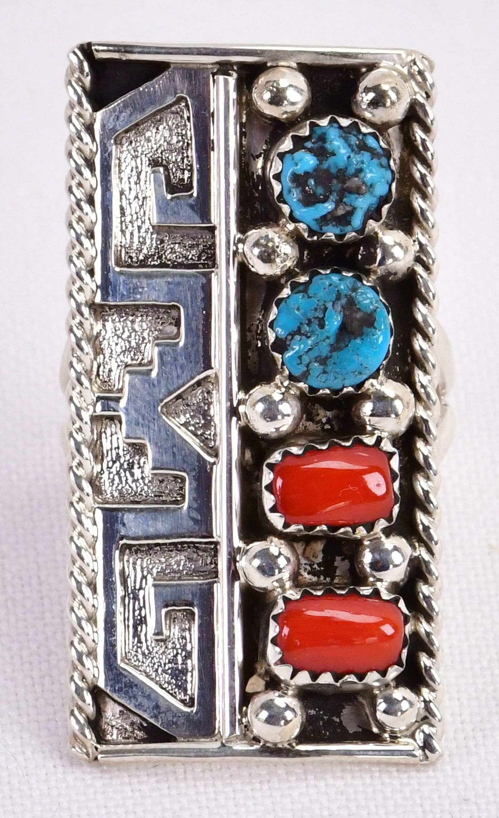 Native American Sterling Coral and Turquoise Nugget Ring (1 of 5)