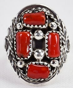 M Chee Sterling Silver Natural Coral Cluster Ring