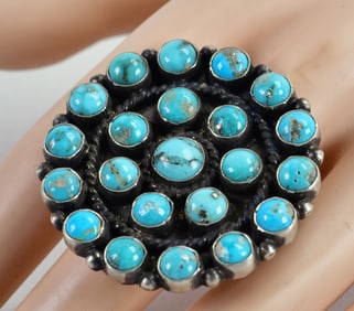 D. Brown Sterling Silver Kingman Turquoise Cabochon Cluster Ring