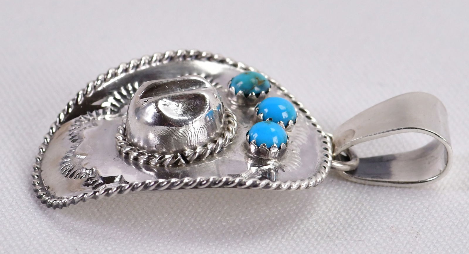 Navajo Sterling Silver Cowboy Hat Pendant With Turquoise Accents (1 of 5)