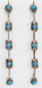 Zuni, Sterling Silver Sleeping Beauty Turquoise 5 Station Linear Earrings