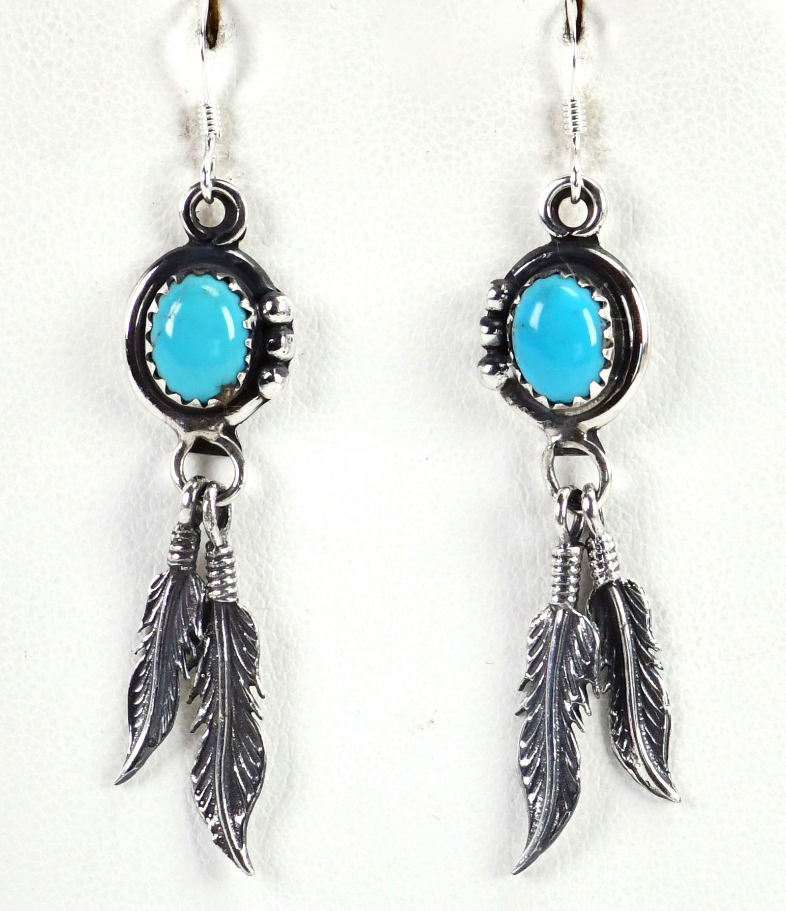 Native American Sterling Silver Feather Earrings w/Turquoise Accent (1 of 3)