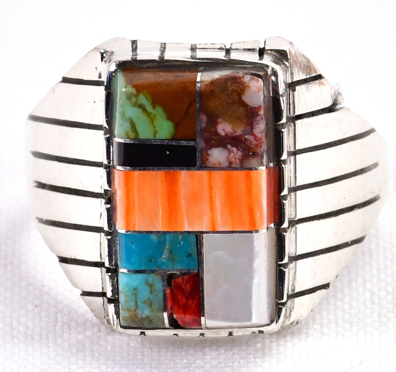 Ray Jack Sterling Silver Multi-Stone Inlay Men's Ring (1 of 4)