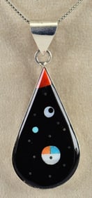 H. Smith Sterling Silver Micro Inlay Sunface Starry Night Pendant