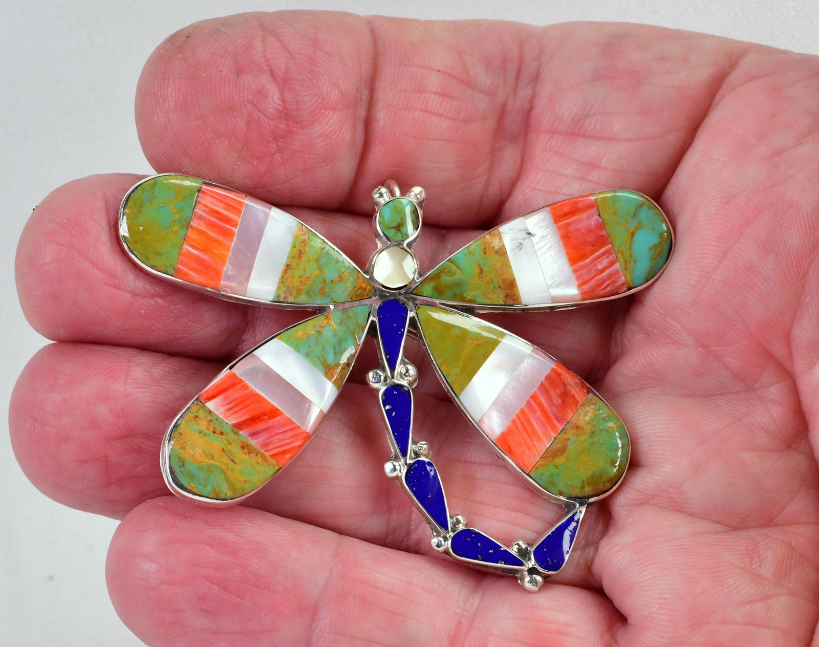 Zuni, Leavus Ahiyite Sterling Inlay Dragonfly Pin/Pendant (1 of 4)