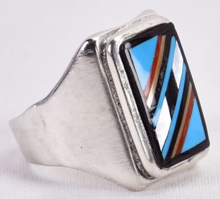 Native American Sterling Silver Multi-Stone Inlay Men's Ring