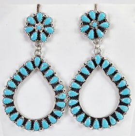 Mathilda Benally Sterling Silver Block Turquoise Teardrop Earrings