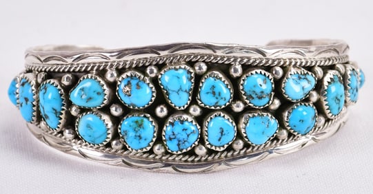 Anita Whitegoat Sterling Silver Kingman Turquoise Nugget Cuff