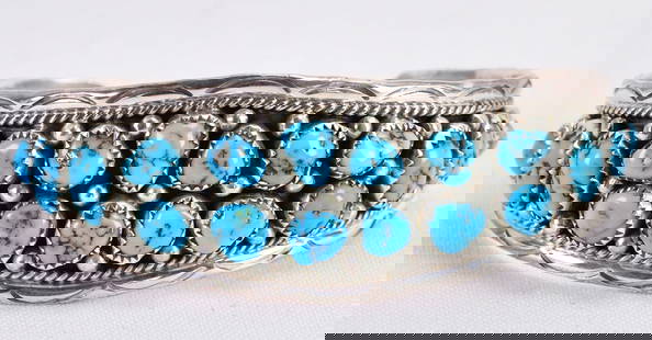 Anita Whitegoat Sterling Silver Kingman Turquoise Nugget Cuff: Sterling Silver| Anita Whitegoat Sterling Silver Kingman Turquoise Nugget Cuff| Genuine Kingman Turquoise| Inside measures 5.25" plus a gap of 1.25" - Total 6.5"| Face Width 1"| Hallmarked "A"| Weighs
